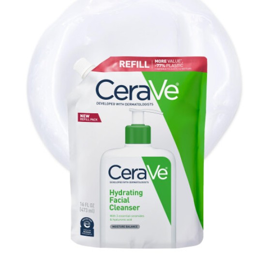 CeraVe Pembersih Wajah Hidratasi untuk Kulit Kering, dengan Asam Hialuronat + Ceramides + Gliserin